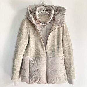 Soia & Kyo Wool Blend Puffer Jacket Hooded Gray Button Zip Up Layered Size S